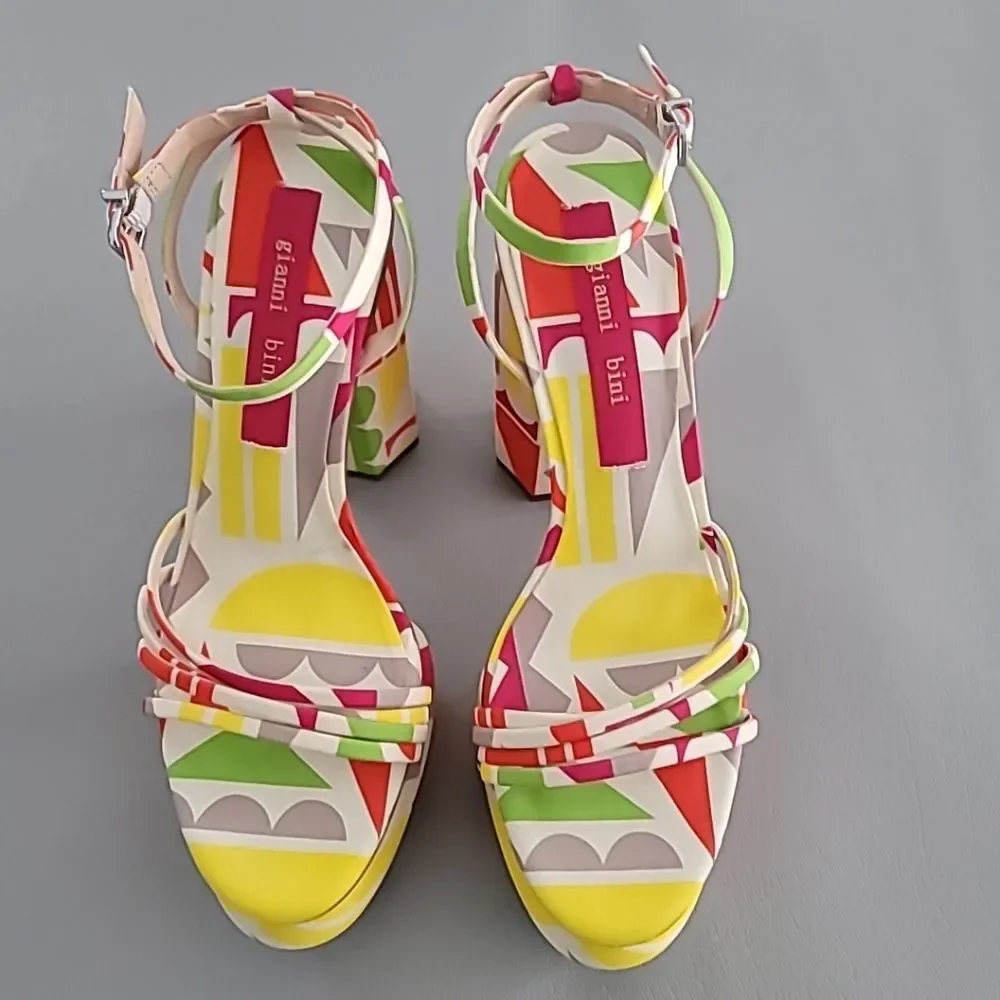 Gianni Bini Parrish Geo Print Strappy Platform Sandals 9M